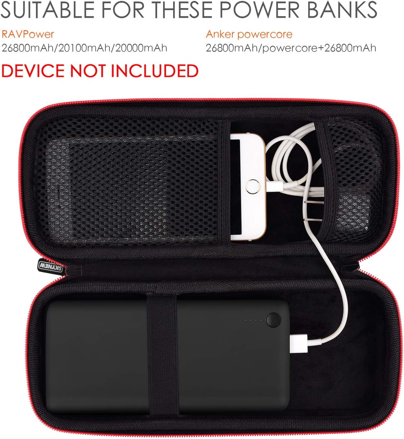 Hard Travel Case Fit for Ravpower 26800/20100/20000Mah, Anker Power Core 26800Mah/Powercore +26800Mah, Dulla M50000 Power Bank 12000Mah, ROMOSS 30000Mah, Lab599 Tx500 Radio by (Large Black)