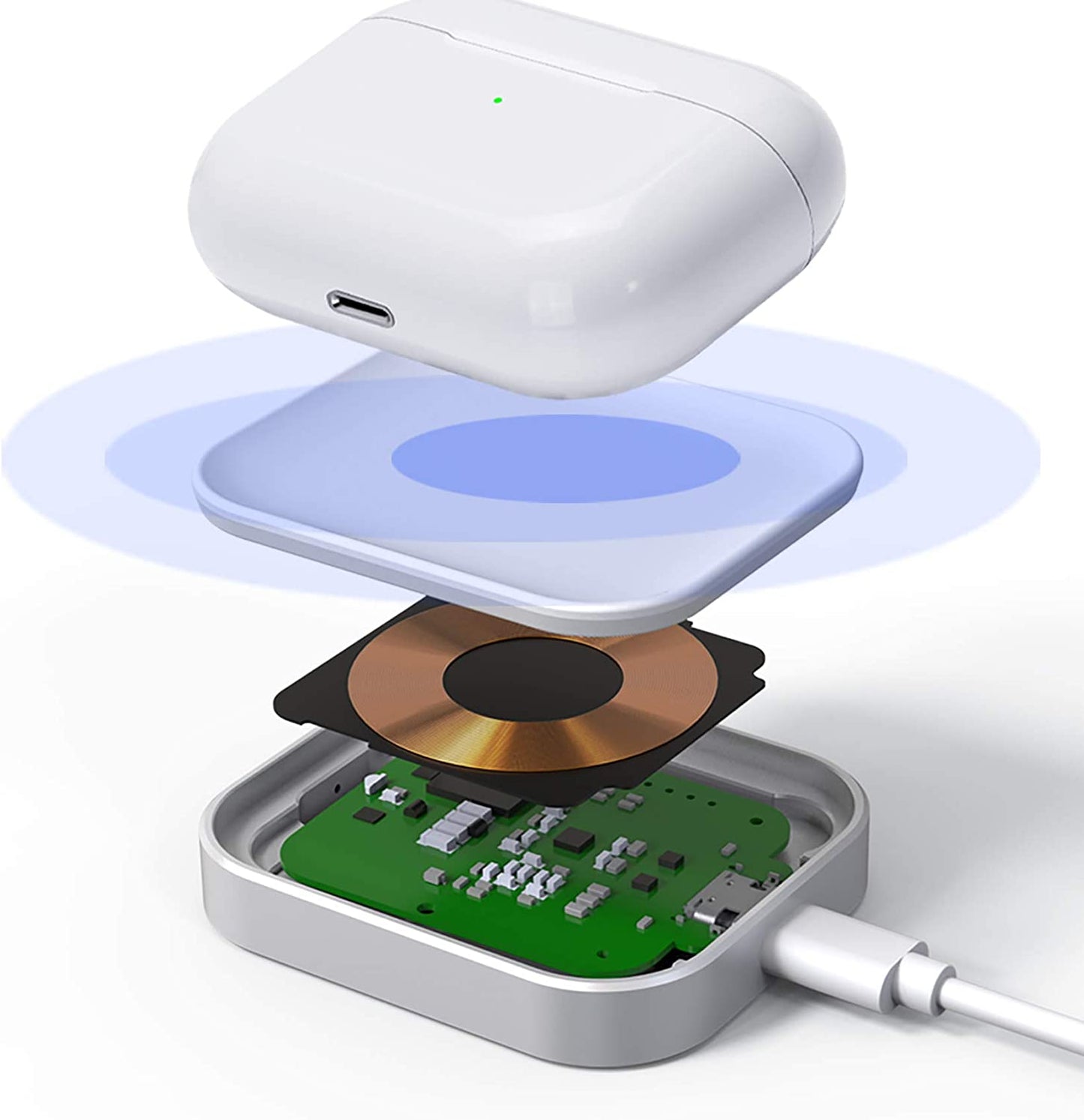 Airpods Pro Charger, Qi Wireless Charger for Airpod 3/Airpods/Airpods Pro, Wireless Charging Station for Apple Airpods Earbuds Wireless Charger Pad for Airpods 3/ Airpods 2(Silver+White)