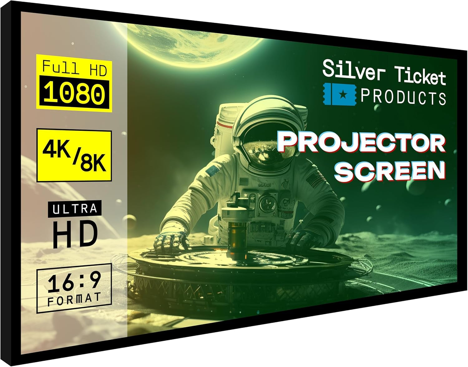 STR Series 6 Piece Home Theater Fixed Frame 4K / 8K Ultra HD, HDTV, HDR & Active 3D Movie Projection Screen, 16:9 Format, 150" Diagonal, White Material STR-169150