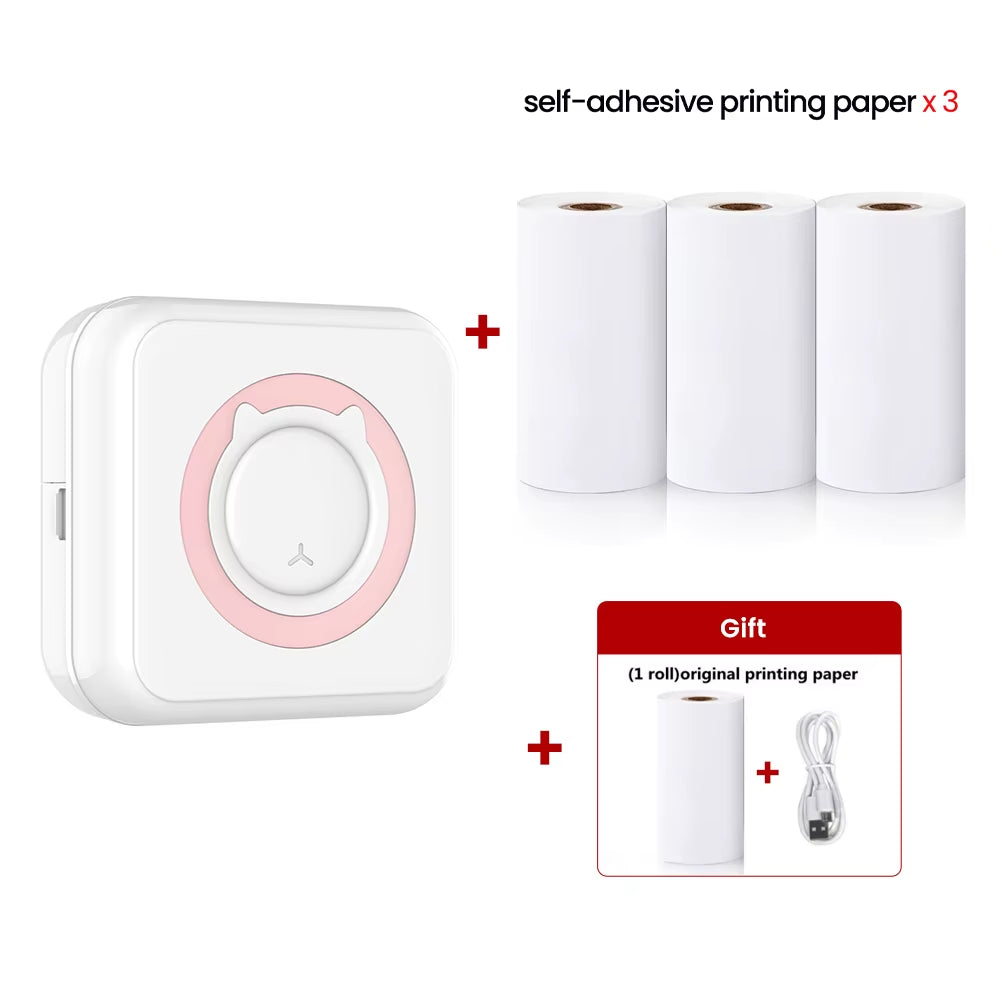 Mini Printer Thermal Printer Inkless Bluetooth Wireless Portable Pocket Self-Adhesive Label Printer for Sticker Lable Maker