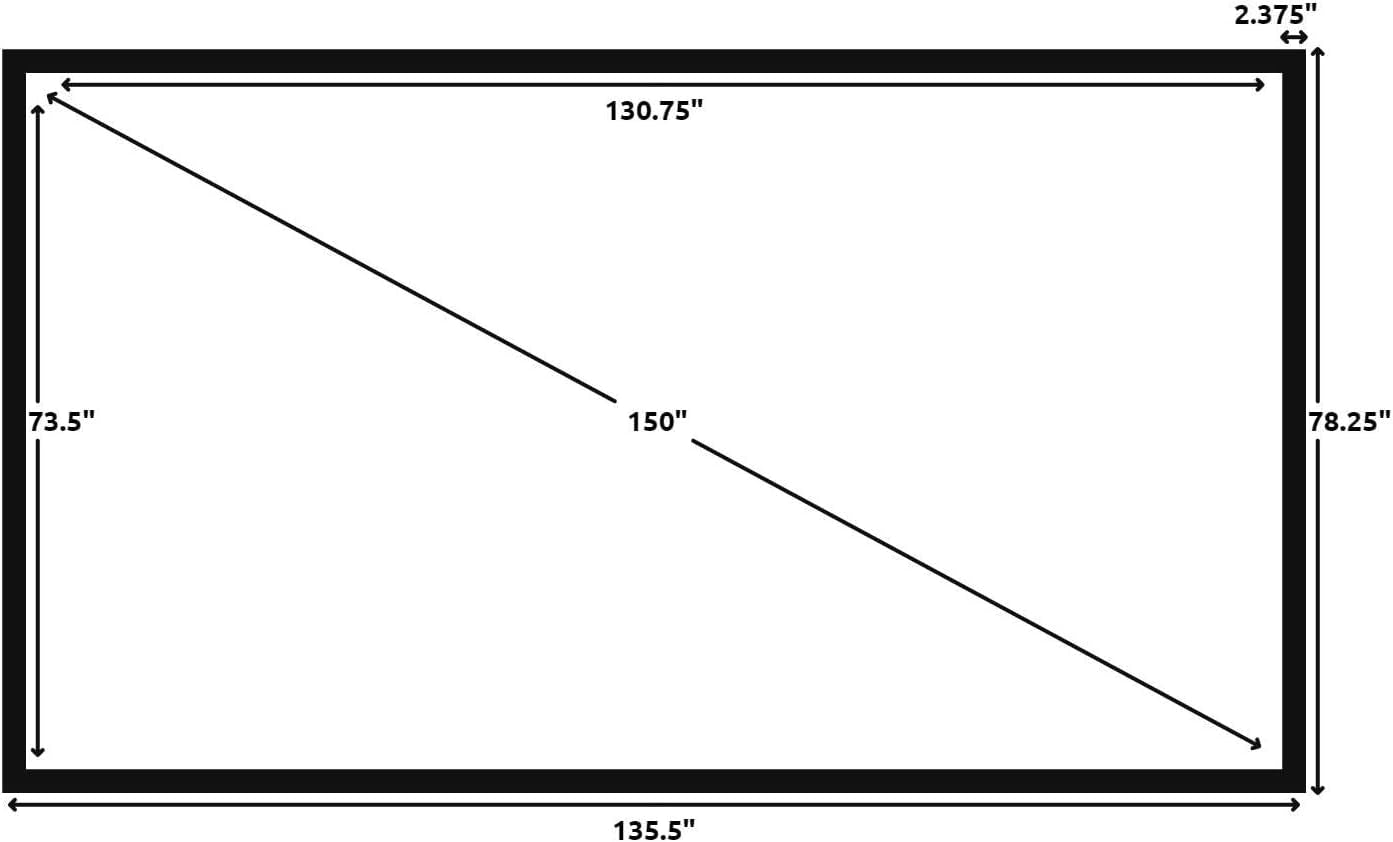 STR Series 6 Piece Home Theater Fixed Frame 4K / 8K Ultra HD, HDTV, HDR & Active 3D Movie Projection Screen, 16:9 Format, 150" Diagonal, White Material STR-169150