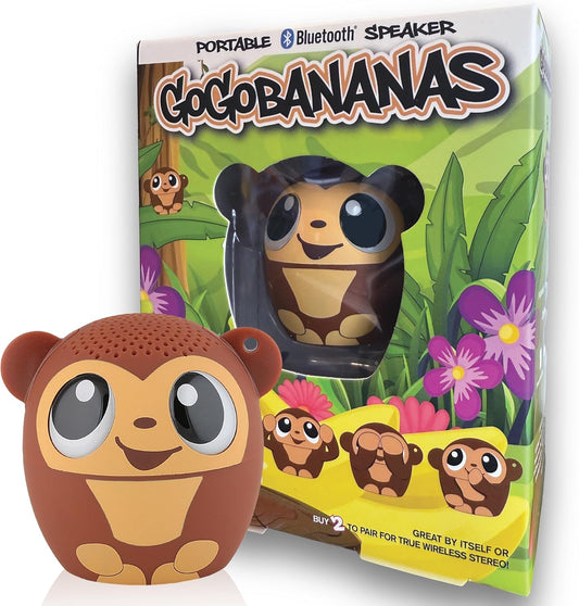 Mini Bluetooth Animal Wireless Speaker for Kids of All Ages - True Wireless Stereo – Pair with Another TWS Pet for Powerful Rich Room-Filling Sound (GOGO Bananas-Monkey)