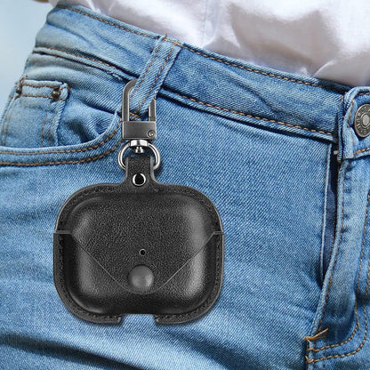 Genuine Leather Case Compatible with Airpods Pro Case,  Protective Cover for Apple Airpods Pro Wireless Charging Case Headphones Earpods, Soft Leather Cover with Keychain Hook Black