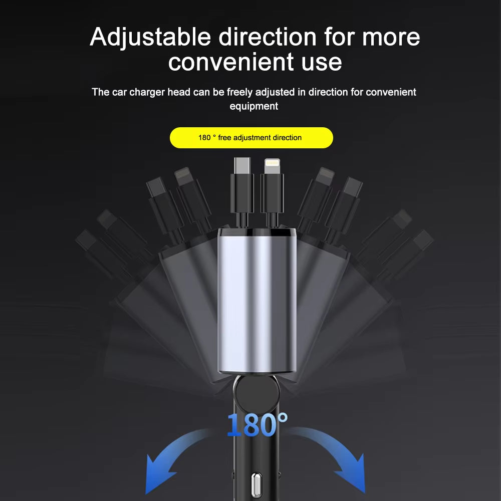 120W 4 in 1 Retractable Car Charger USB C Cable for Iphone Huawei Samsung Fast Charge Cord Cigarette Lighter Adapter PD QC3.0