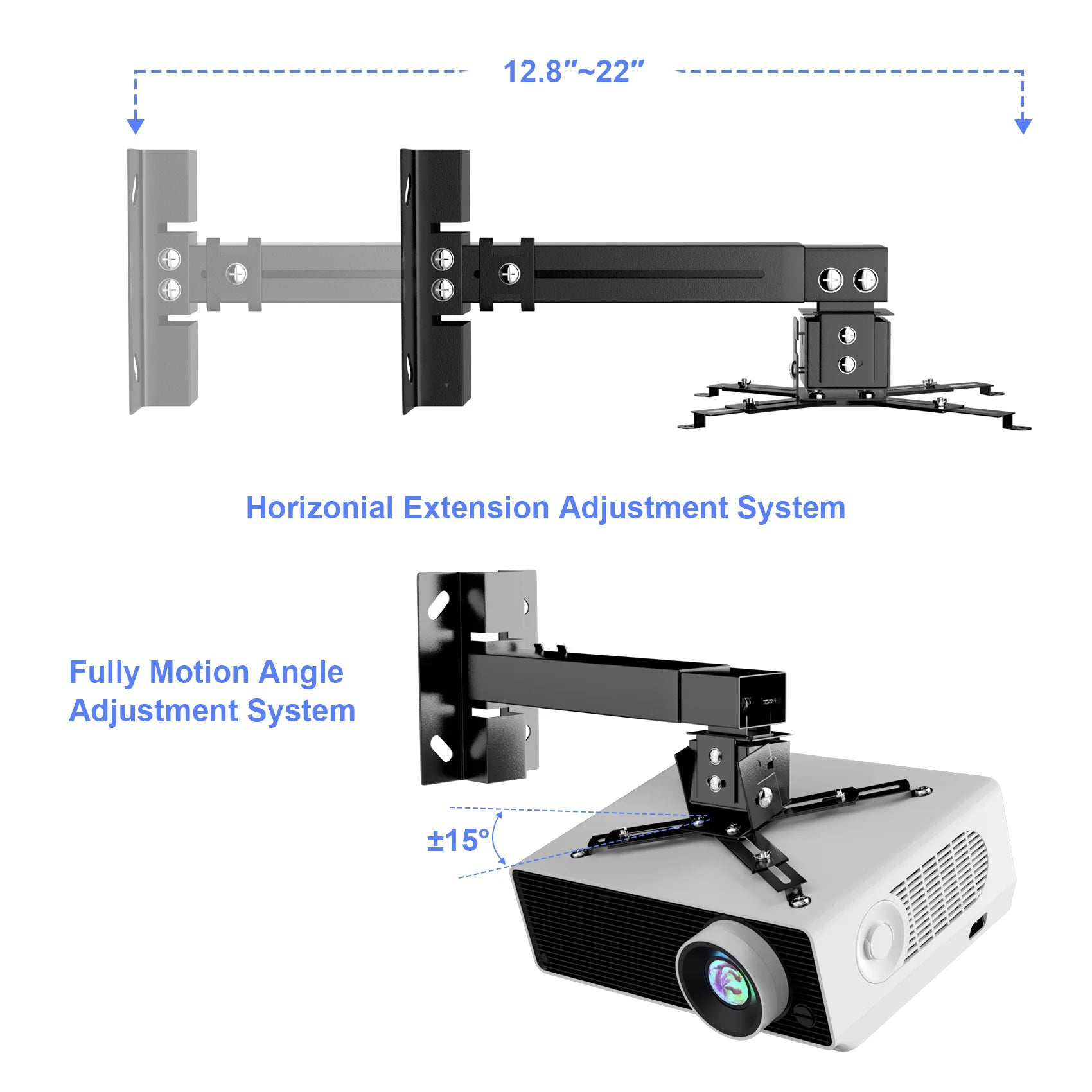 Projector Mount, Universal Projector Ceiling/Wall Mount Black with Extendable Arms, Adjustable Height, Projector Holder/Bracket/Hanger Low Profile (Black)