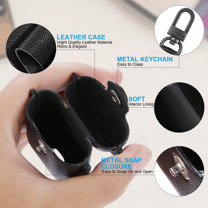 Compatible Airpods Case, Leather Airpods Cover 5 in 1 Protective Case with Keychain/Ear Hooks/Airpods Strap/Watch Band Holder/Earpods Case Compatible with Apple Airpods 2 1 Charging Case, Black