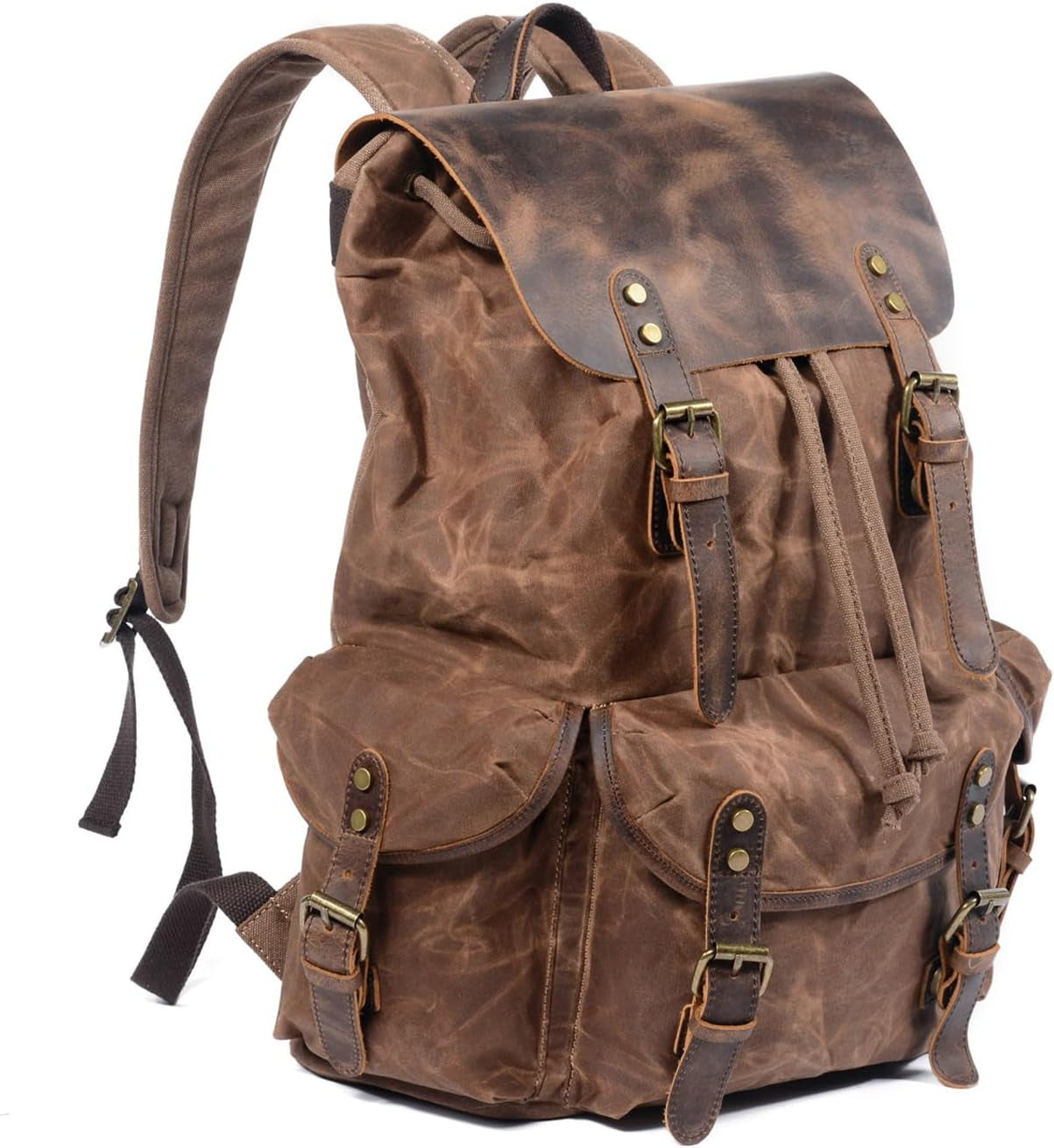 Leather Backpack for Men, Waxed Canvas Shoulder Rucksack for Travel School