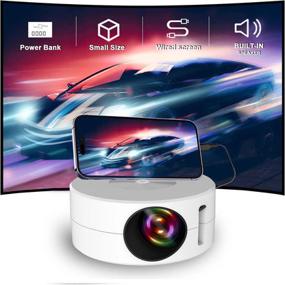 Mini Projector with Wifi and Bluetooth, 1080P Projector Portable Movie Projector for Home Theater/Outdoor, 9500 Lumens Multimedia Home Video Projector, Full Wired Same Screen Phone-White